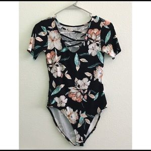 Floral Lace Up Bodysuit